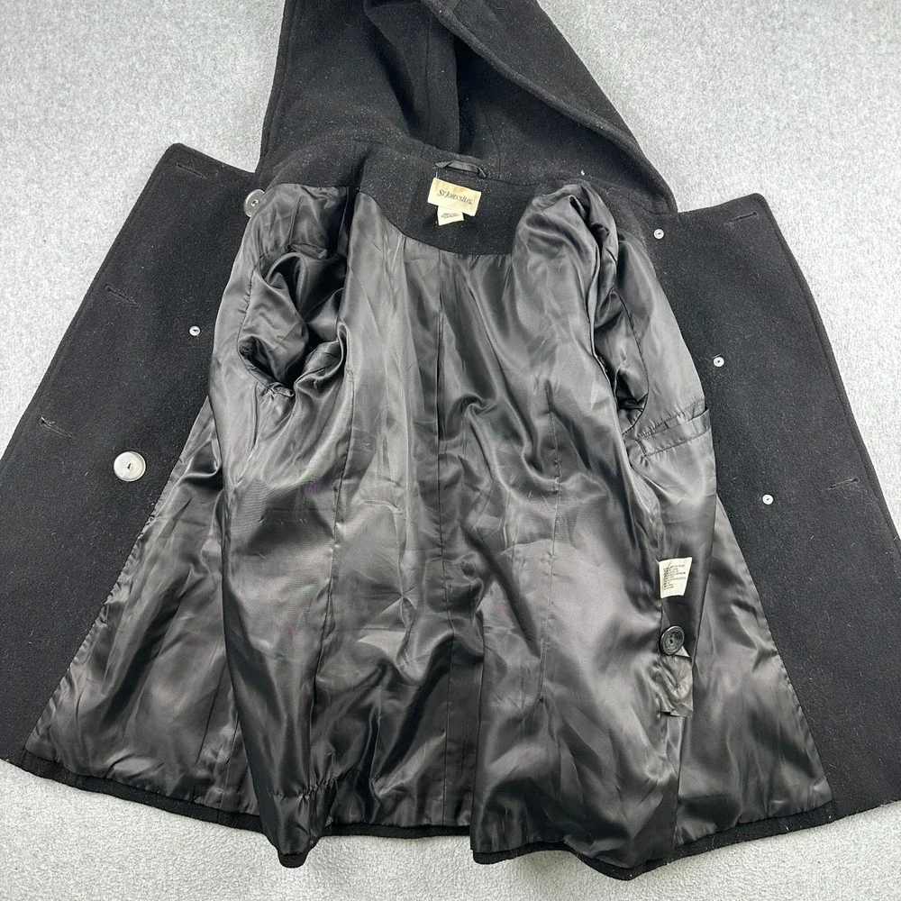 St Johns Bay Pea Coat Womens Medium Black Wool Cashmere Blend Hooded Jacket